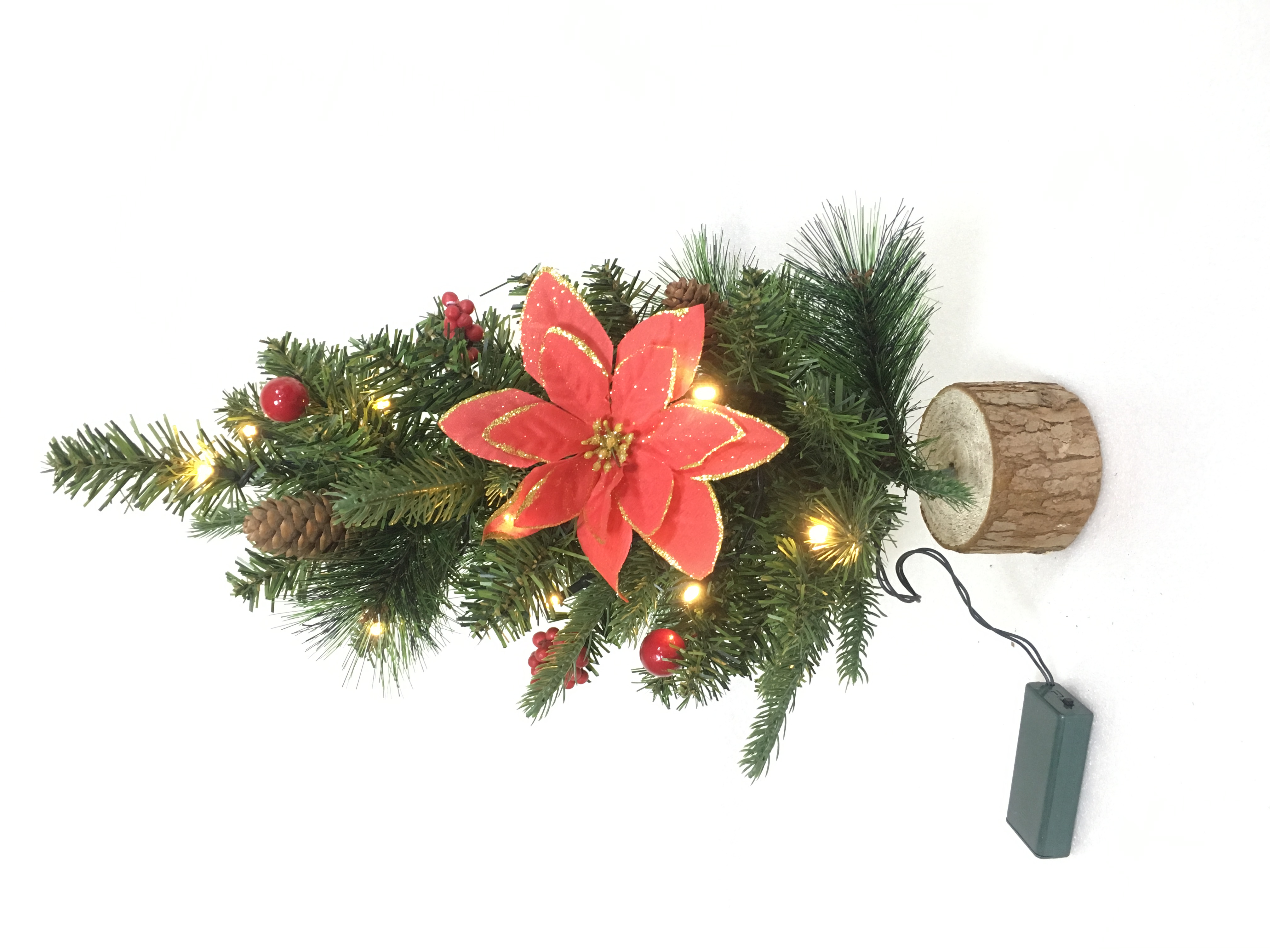 PVC PE dennennaald serie kerstboom-40CM kleine houten kop en voeten plus decoraties