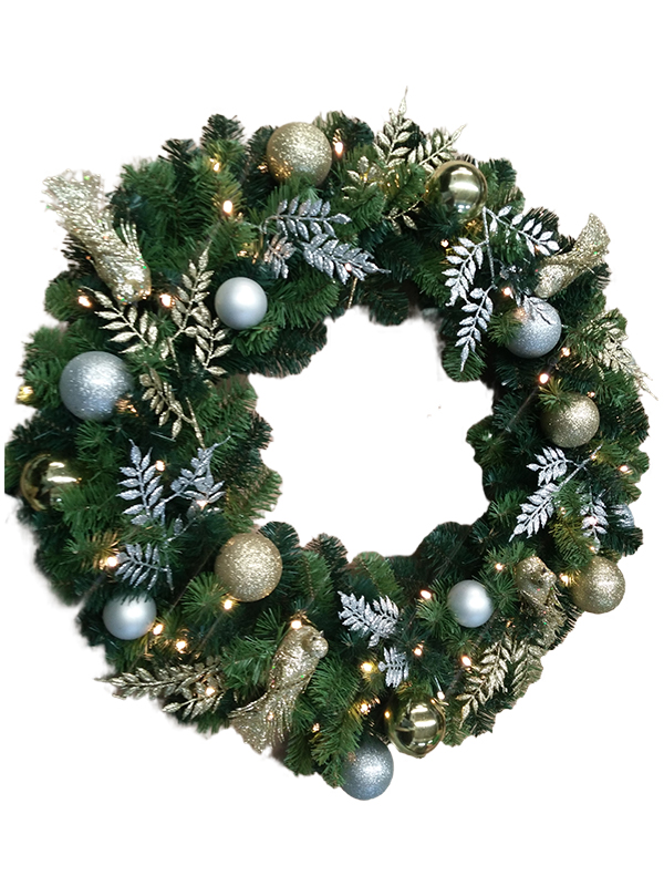 Kerstkrans Met Zilverblauwe Kleur Ballen